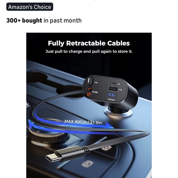 SUPERONE Retractable Car Charger 4-in-1 Fast Charging USB-C USB-A New - Picture 4 of 10